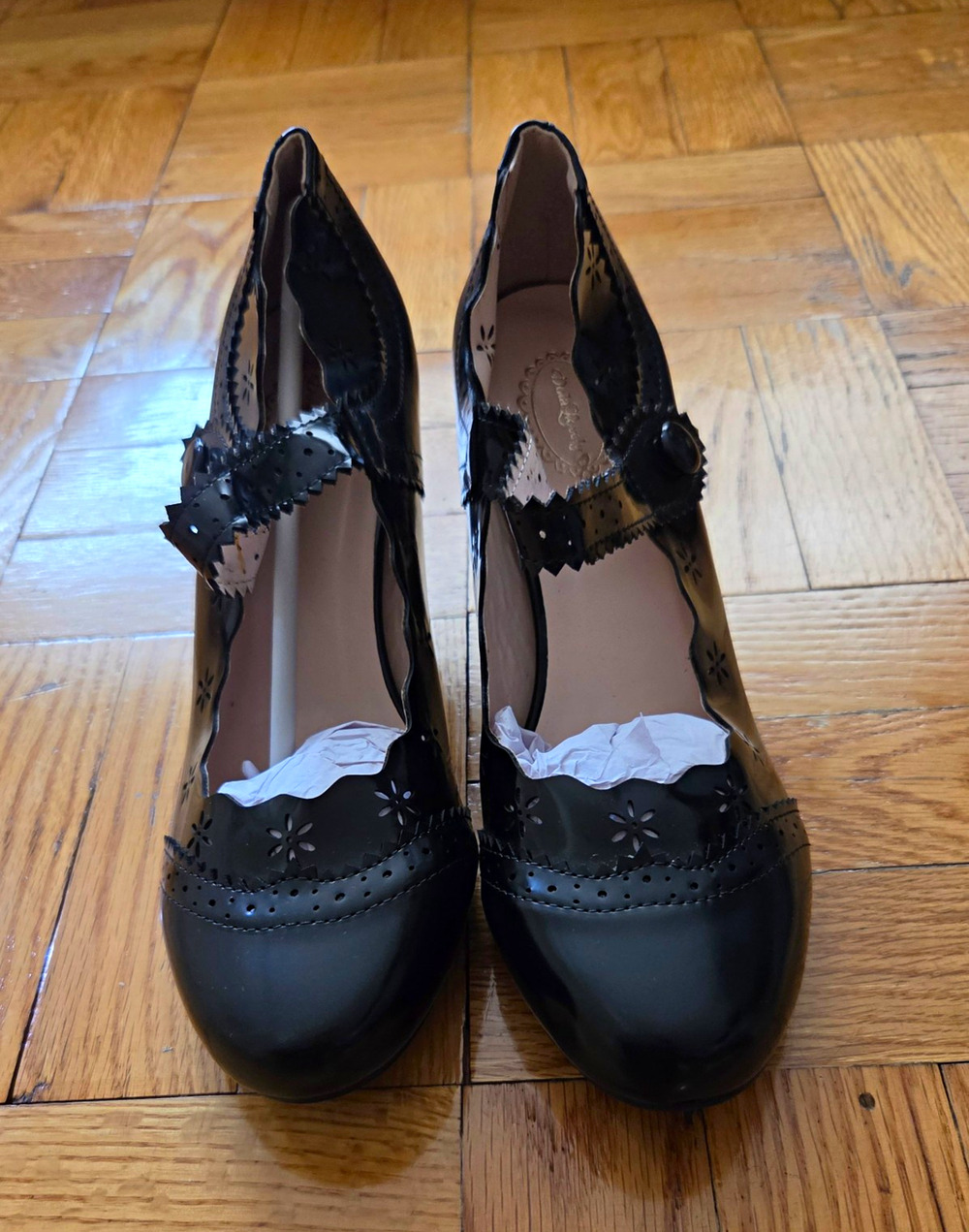 Women's Black Mary Jane Round Toe Block Heel Adjustable Ankle Strap Sz 9